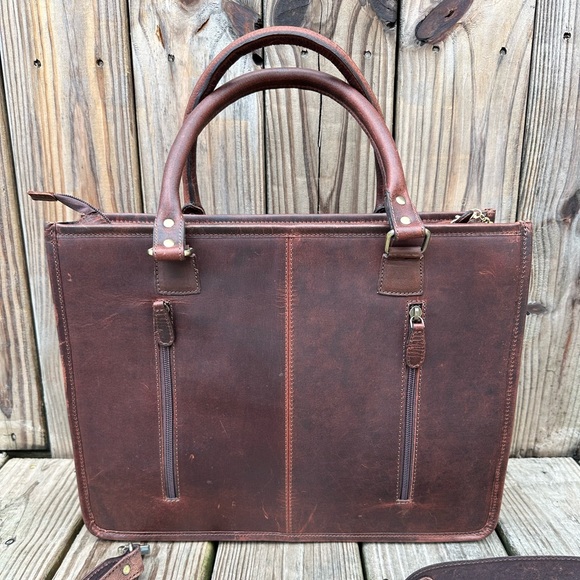 🌻GENUINE TOOLED LEATHER COWHIDE SUNFLOWER LAPTOP BAG PURSE w/ BELT STRAP🌻SALE! 😃 - Picture 4 of 11